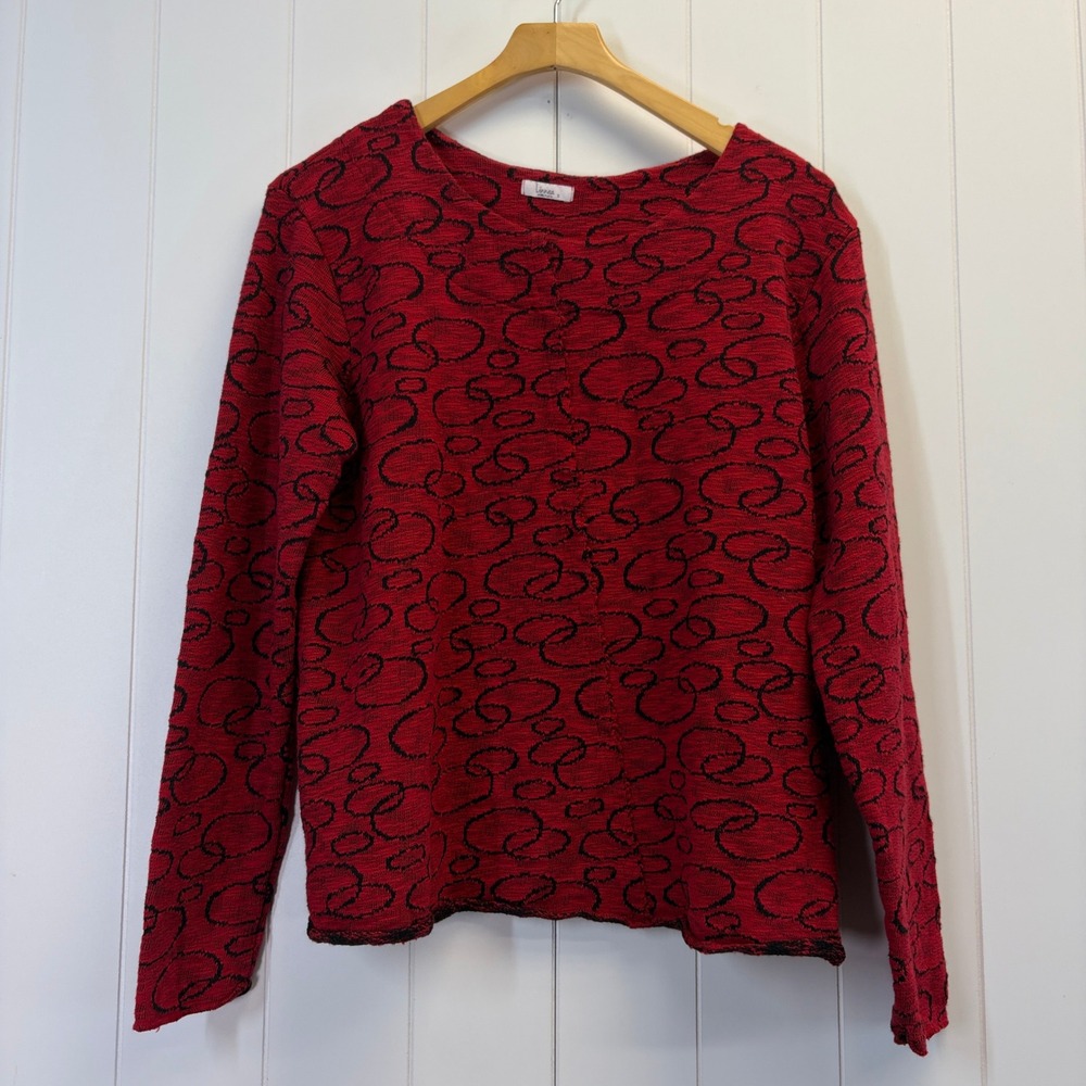 Linnea Boho Abstract Circle Knit Sweater Womens Large Lagenlook Scandi Artsy